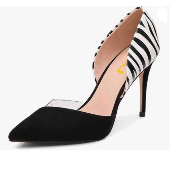FSJ Black Stiletto High Heel Pumps Pointy Toe D'Orsay Sandal Slip on Office Shoe - Picture 1 of 8